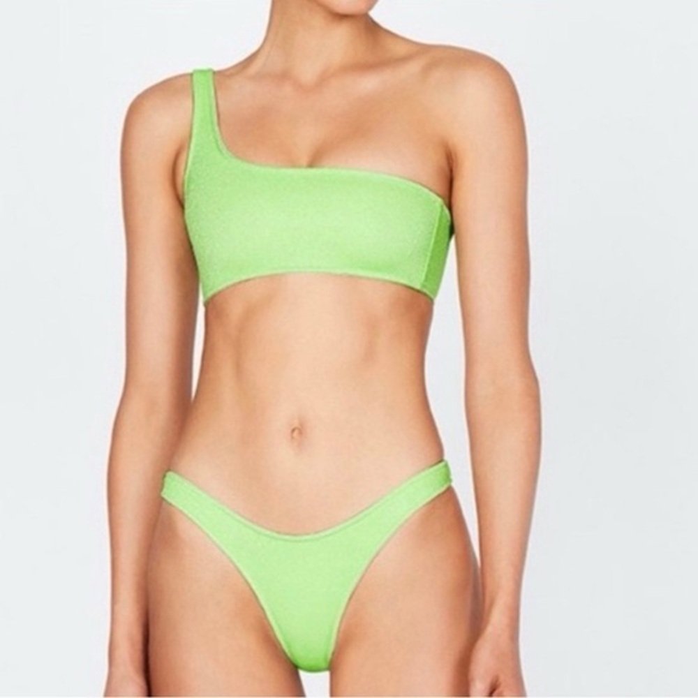 Triangl One Shoulder Green Sparkle Bikini